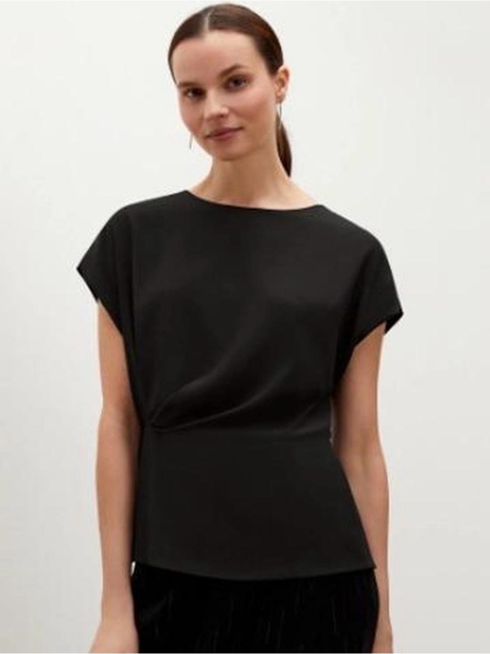 NWT M.M. LaFleur The Nejvi Top Black Drape Peplum Blouse Minimalist Neutral XXL
